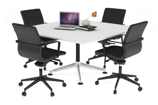 Boardroom Table Premium Indented Chrome Legs Blackjack [1100L x 1100W with Rounded Corners] Ooh La La white 