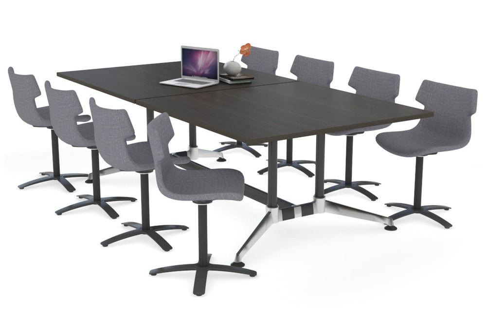Boardroom Table Premium Indented Chrome Legs Blackjack [2400L x 1200W]-dark oak  