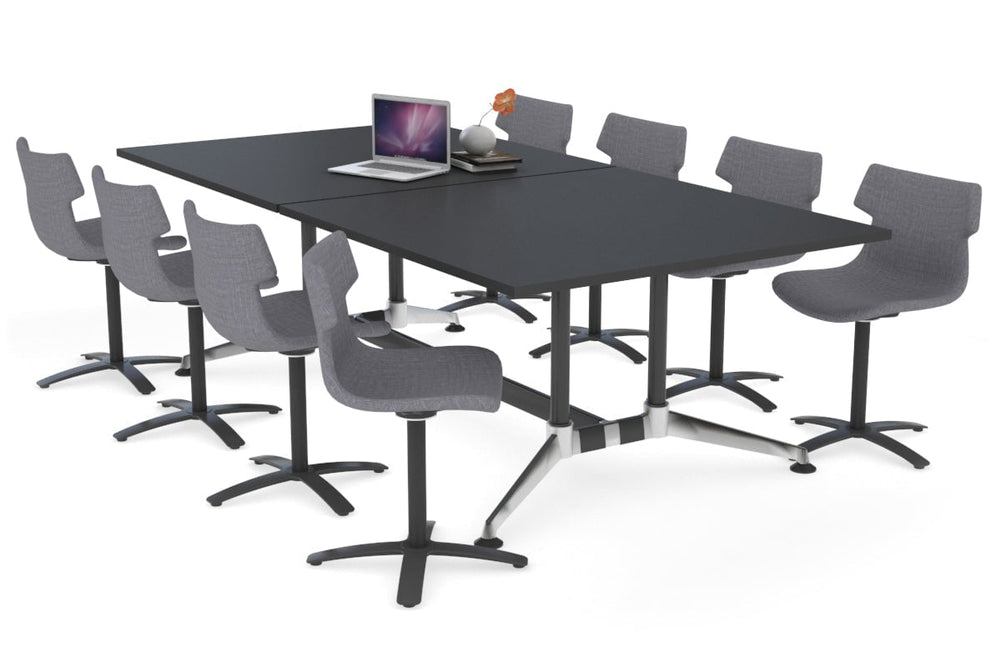 Boardroom Table Premium Indented Chrome Legs Blackjack [2400L x 1200W]-black  