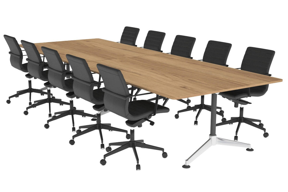 Boardroom Table Premium Indented Chrome Legs Blackjack [3200L x 1100W with Rounded Corners]-salvage oak  