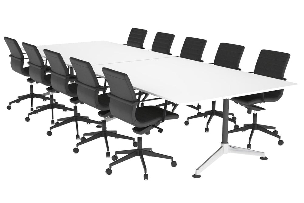 Boardroom Table Premium Indented Chrome Legs Blackjack [3200L x 1100W with Rounded Corners]-white  