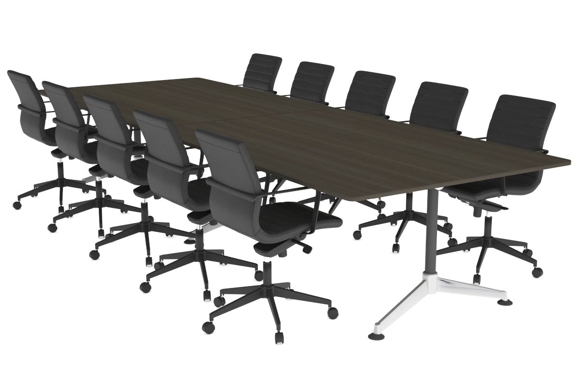 Boardroom Table Premium Indented Chrome Legs Blackjack [3200L x 1100W with Rounded Corners] Ooh La La dark oak 