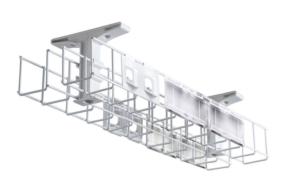 DPG Cable Management Basket Back to Back Metal+Tray Including 2 Power Plate 4 Data Bezels-950 white  