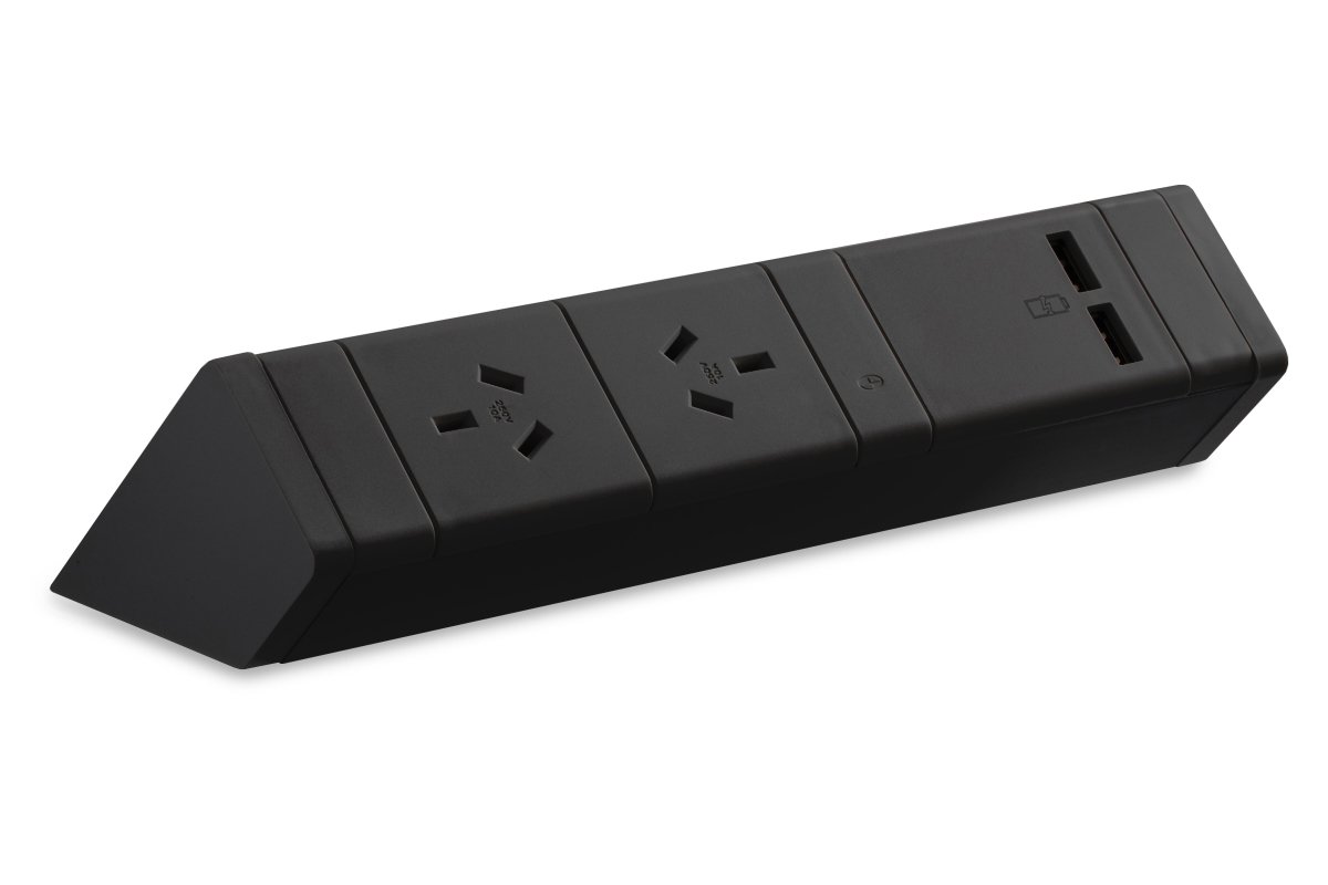 CMS Athena Rail 2 Black - Above Desk Power [2 Power] CMS 2 power/2 usb-a/a none none