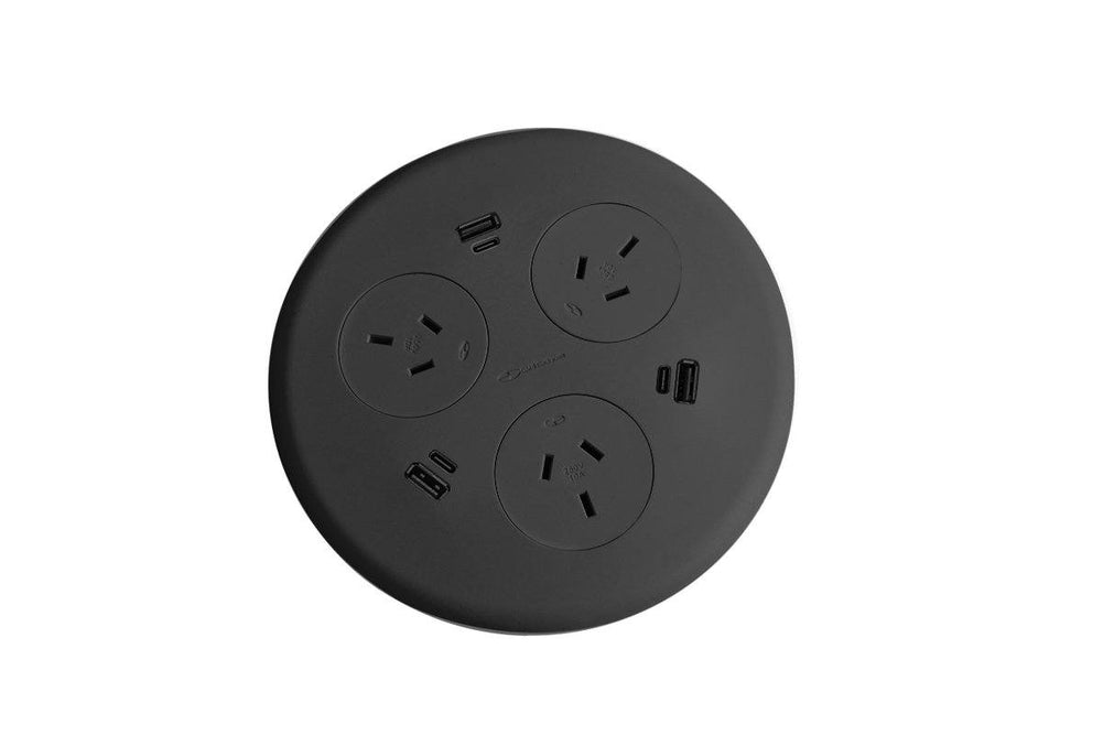 CMS Blinky In Desk Module with 10A 3-Pin Plug [Black]-3 Power/6 USB-C/A  