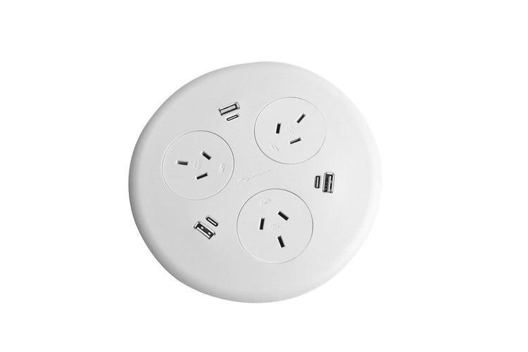 CMS Blinky In Desk Module with 10A 3-Pin Plug [White] CMS 3 Power/6 USB-C/A 