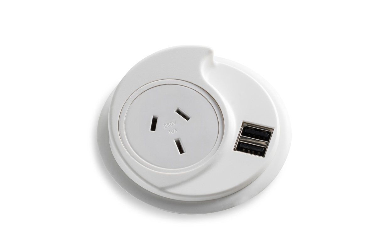 CMS KonexUS - In Desk Power [White]-1 Power/1 Data/2 USB-A/A  