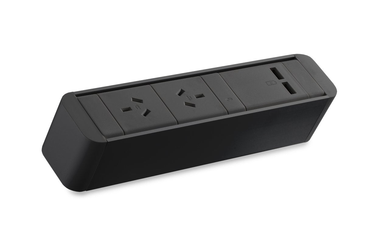 CMS Zeus Rail Black - Above Desk Power [2 Power] CMS 2 power/2 usb-a/a none none