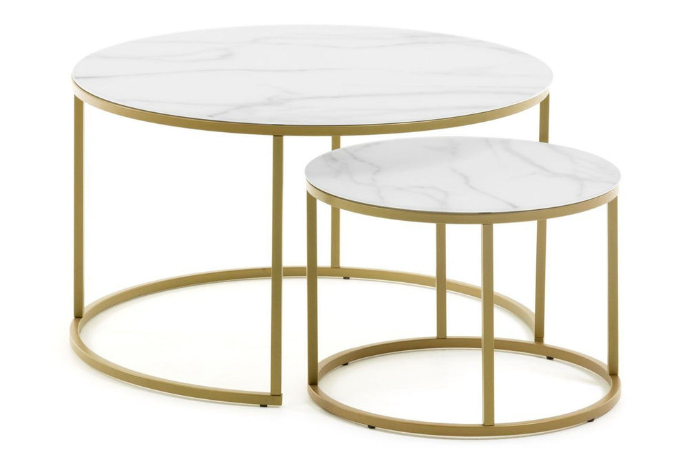 Como Leonor Side Table Set-white marble  