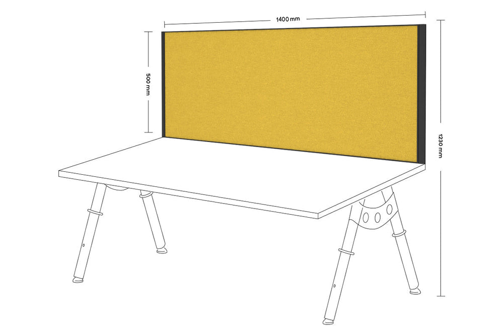 Desk Mounted Privacy Screen [1400W x 500H]-black frame mustard yellow clamp bracket