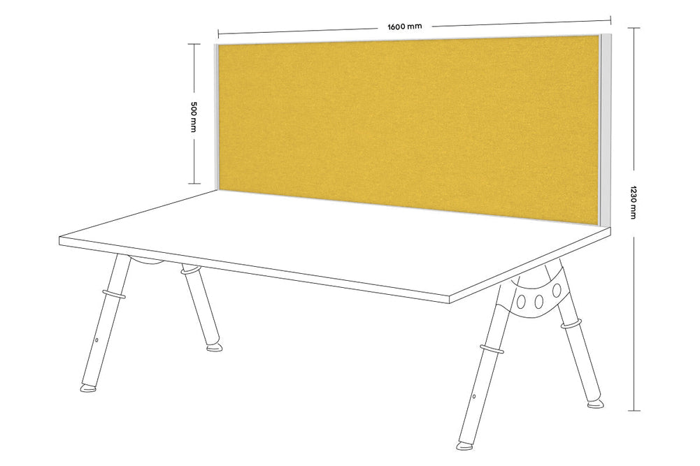 Desk Mounted Privacy Screen [1600W x 500H]-white frame mustard yellow clamp bracket
