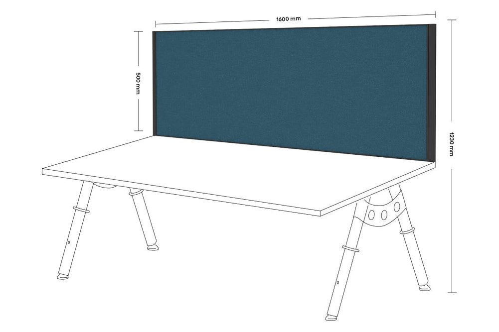 Desk Mounted Privacy Screen [1600W x 500H]-black frame deep blue clamp bracket
