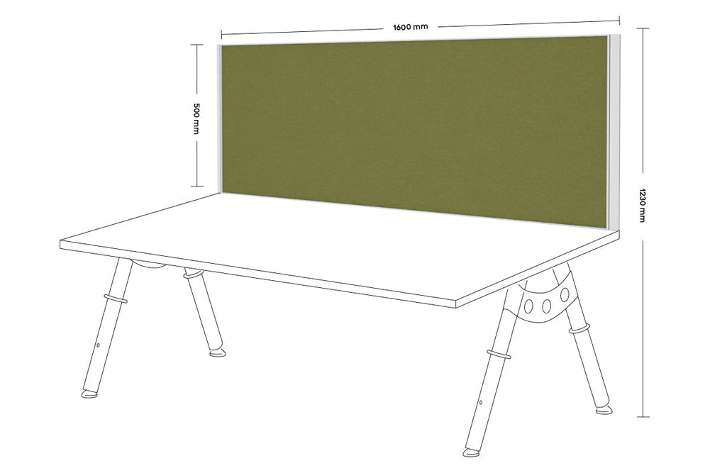 Desk Mounted Privacy Screen [1600W x 500H]-white frame green moss clamp bracket