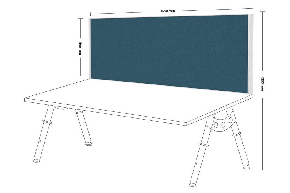 Desk Mounted Privacy Screen [1600W x 500H]-white frame deep blue clamp bracket