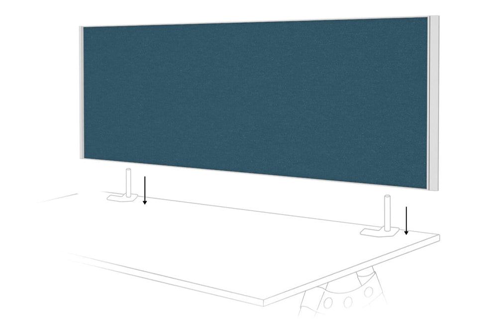 Desk Mounted Privacy Screen [1600W x 500H]-white frame deep blue double desk rod bracket