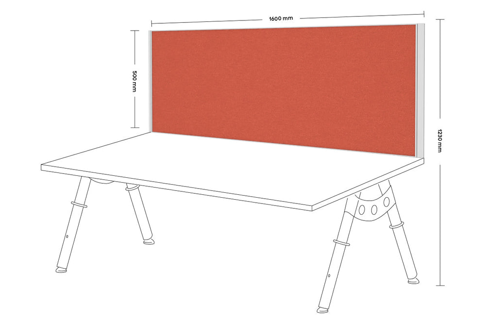 Desk Mounted Privacy Screen [1600W x 500H]-white frame orange squash clamp bracket