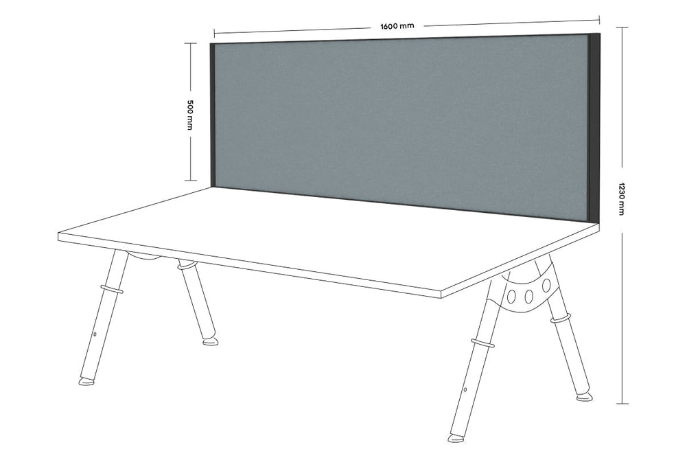 Desk Mounted Privacy Screen [1600W x 500H]-black frame cool grey clamp bracket
