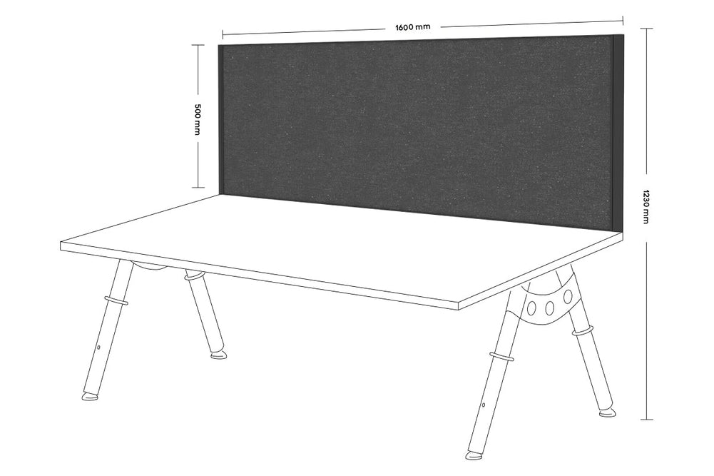 Desk Mounted Privacy Screen [1600W x 500H]-black frame moody charcoal clamp bracket