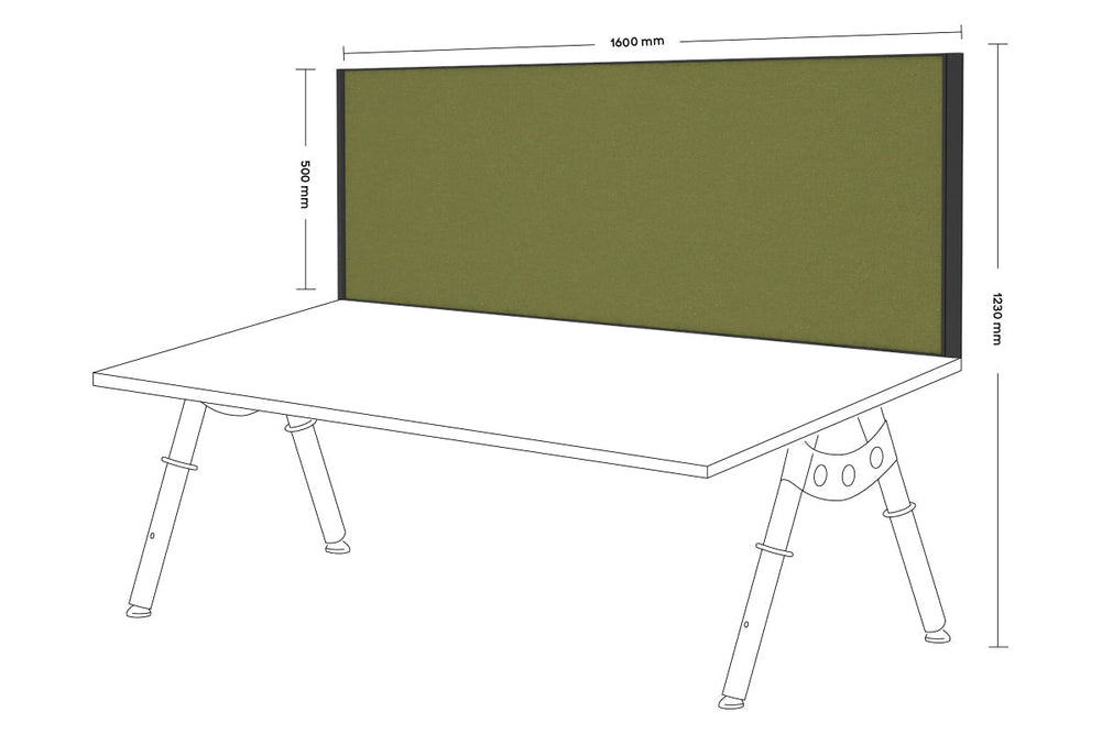 Desk Mounted Privacy Screen [1600W x 500H]-black frame green moss clamp bracket
