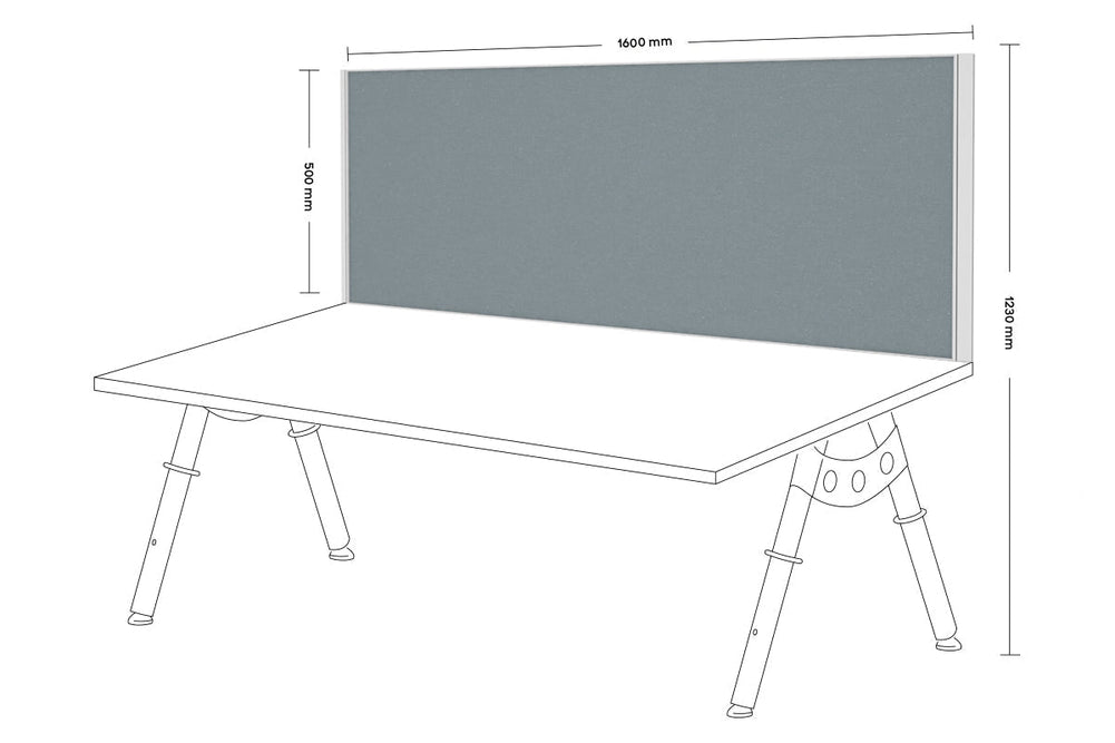 Desk Mounted Privacy Screen [1600W x 500H]-white frame cool grey clamp bracket