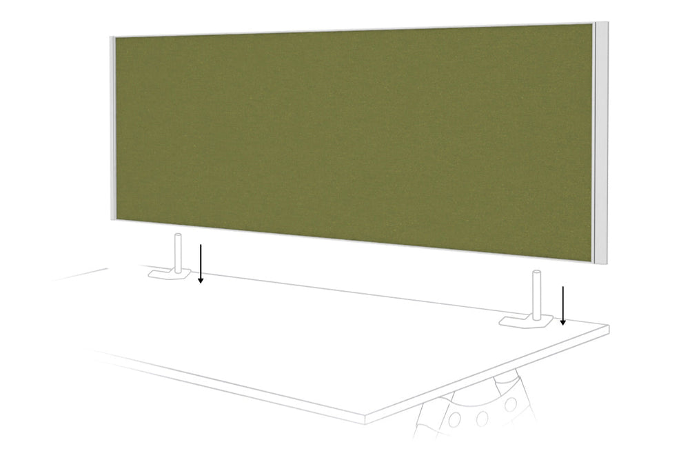 Desk Mounted Privacy Screen [1600W x 500H]-white frame green moss double desk rod bracket