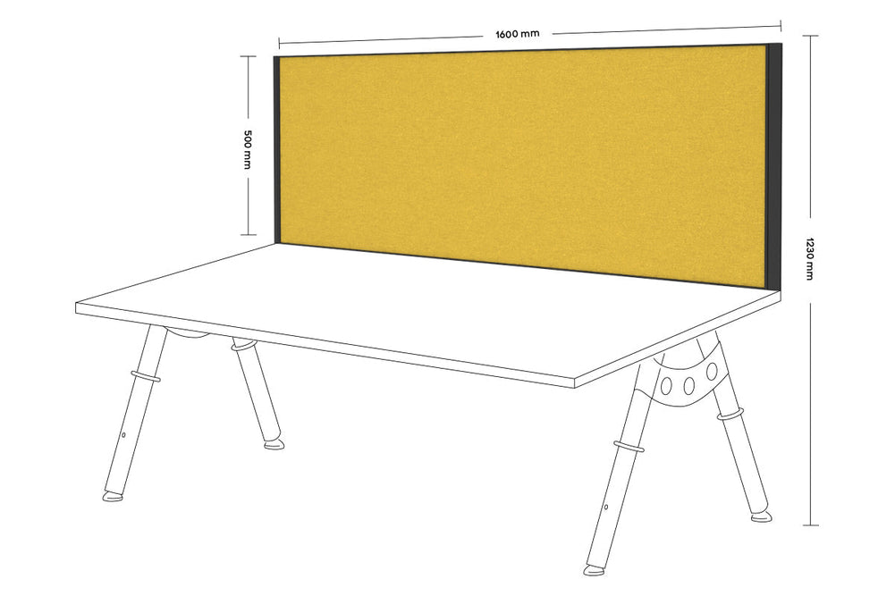 Desk Mounted Privacy Screen [1600W x 500H]-black frame mustard yellow clamp bracket