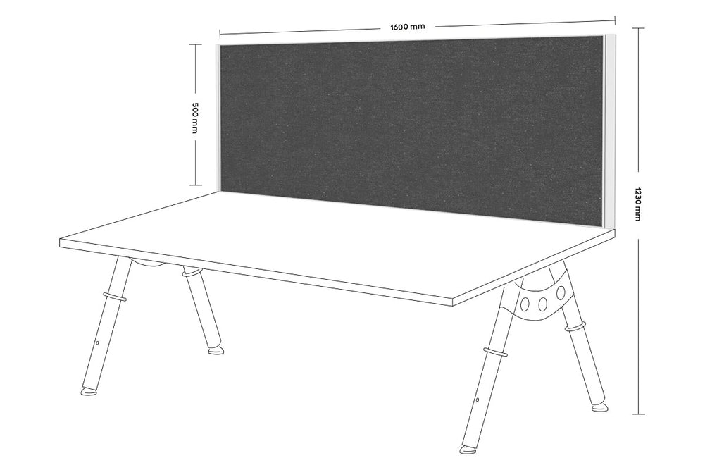 Desk Mounted Privacy Screen [1600W x 500H]-white frame moody charcoal clamp bracket