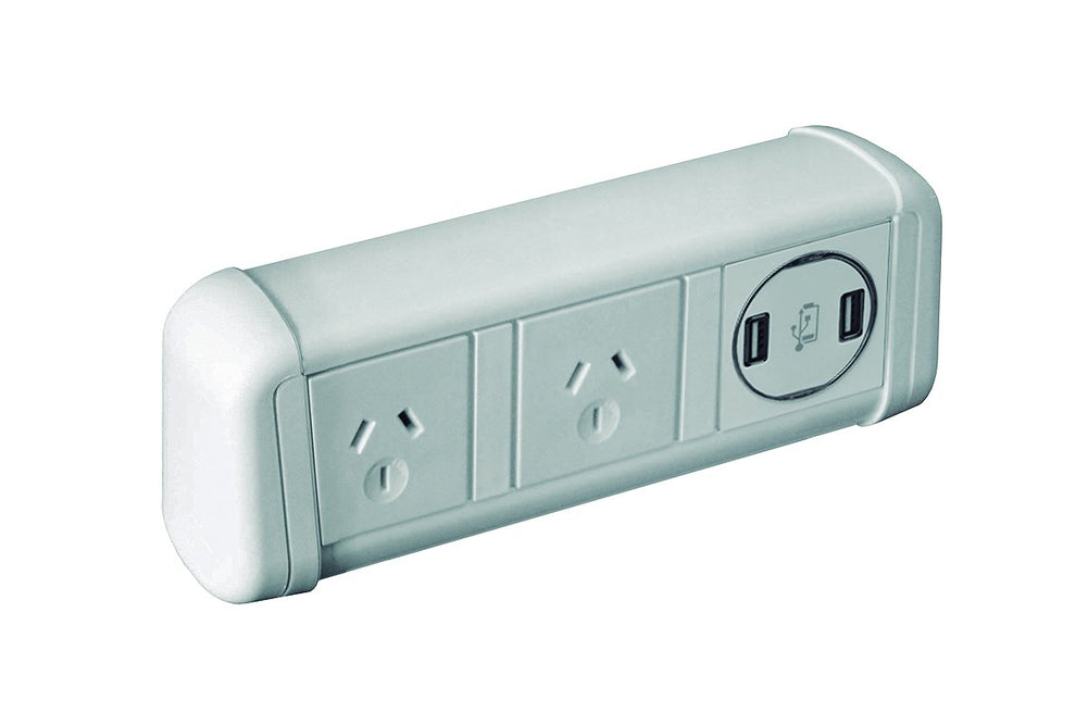 DPG Contour White - Over Desk Power-4 Power/2 USB c-clamp 3m