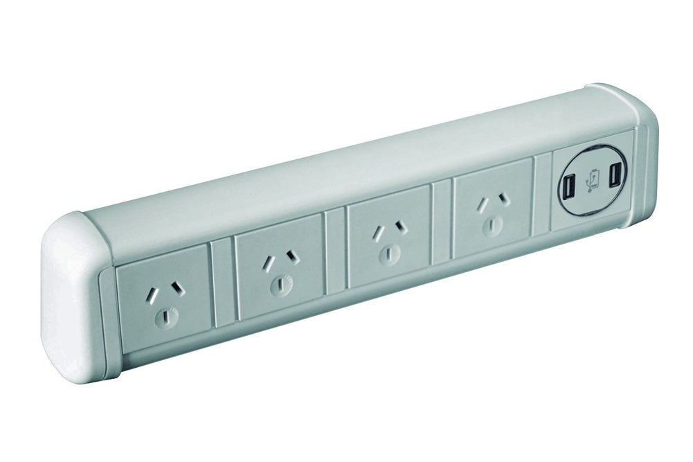 DPG Contour White - Over Desk Power-4 Power/2 USB c-clamp 3m