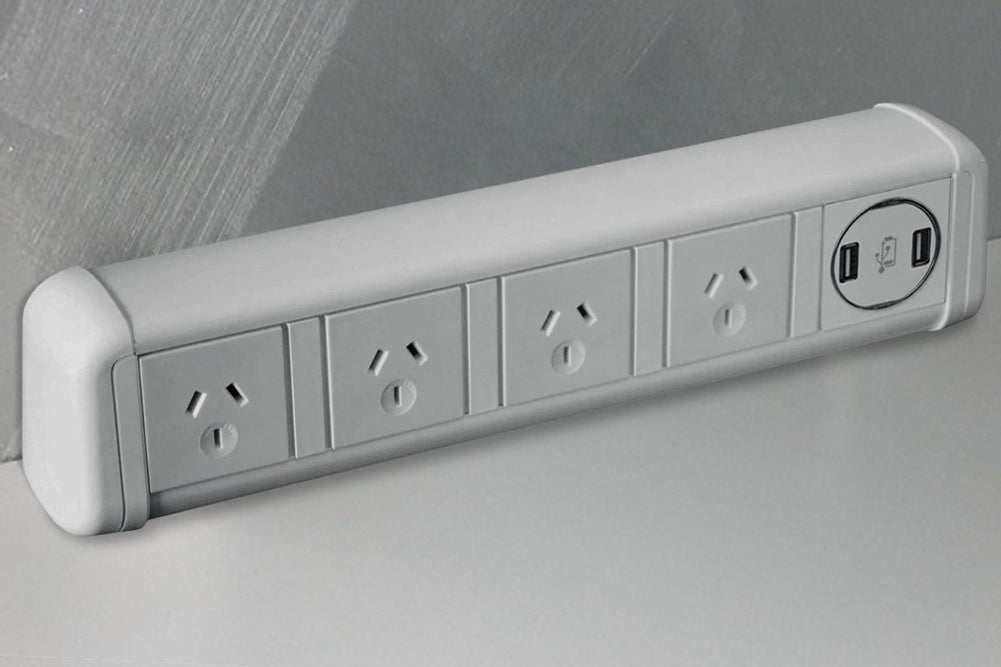 DPG Contour White - Over Desk Power-4 Power/2 USB adhesive none