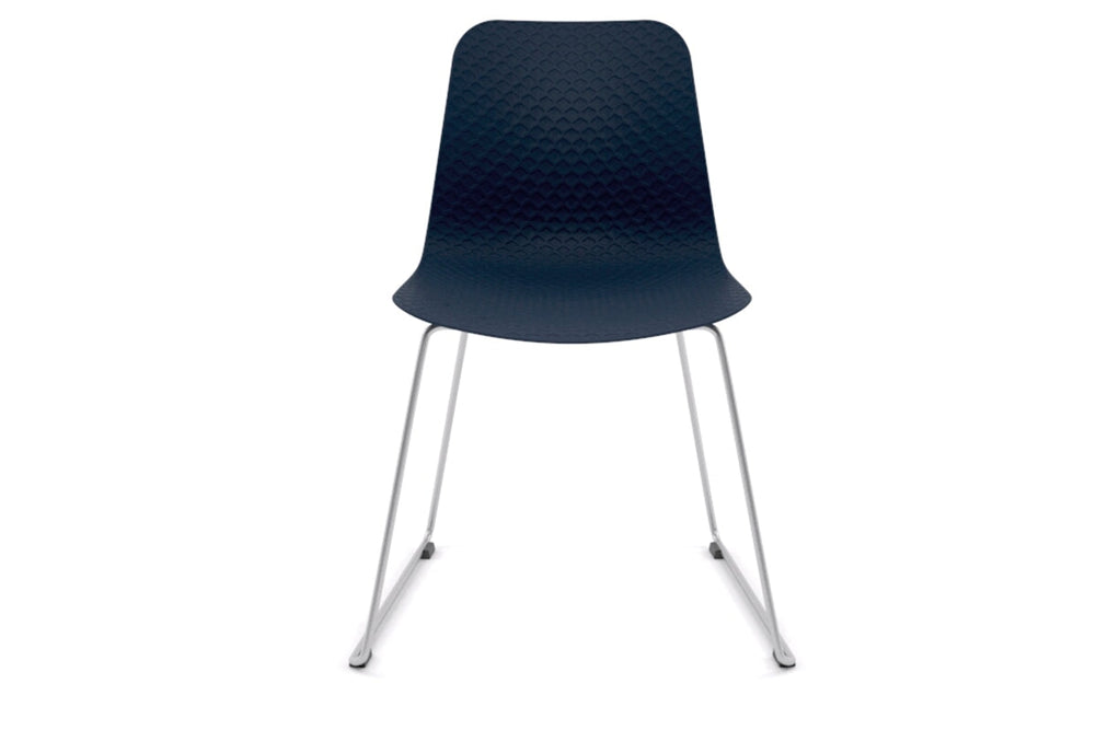Dune Cafe Chair - Sled Base-chrome leg dark blue 