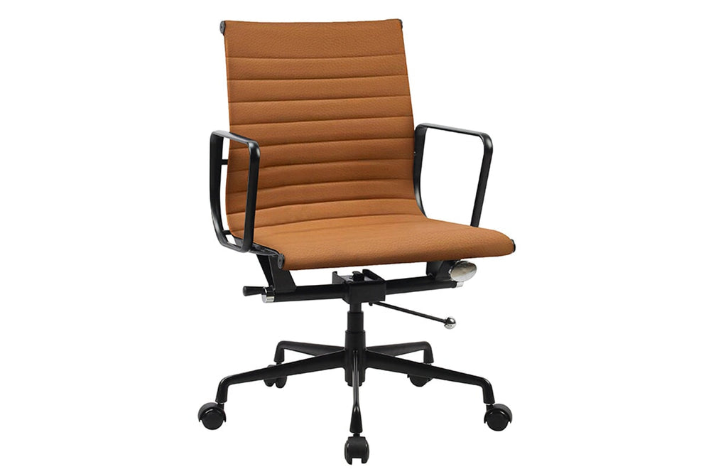 Eames Reproduction 2.0 Boardroom Office Chair - Medium Back-brown PU black frame  