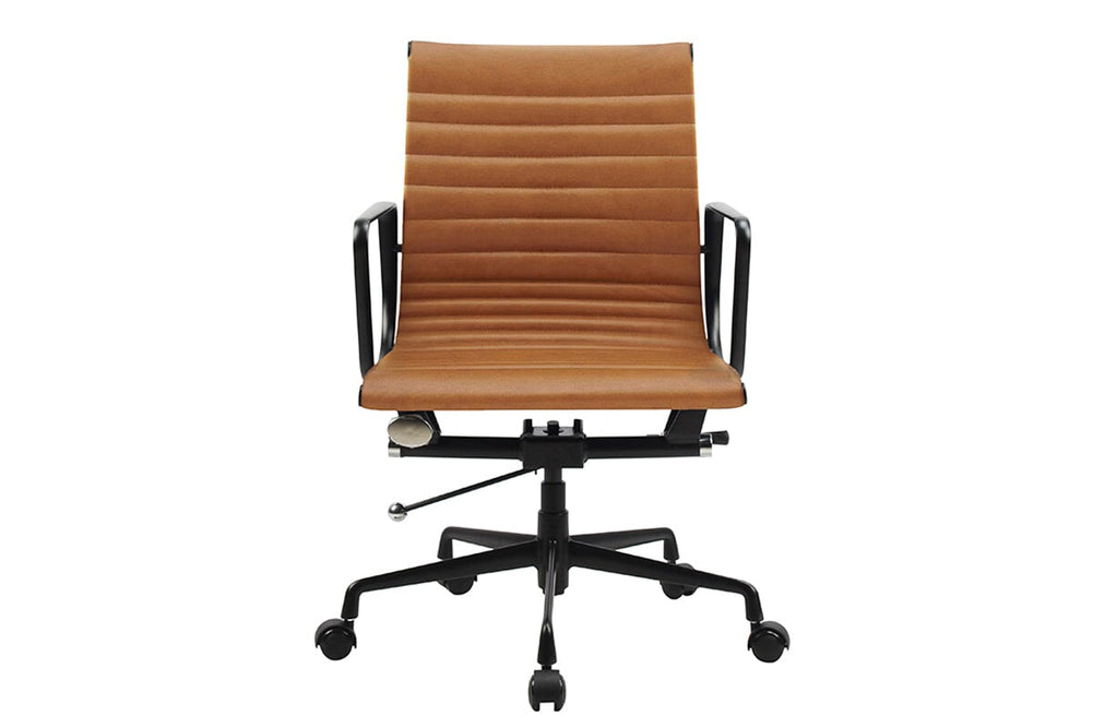 Eames Reproduction 2.0 Boardroom Office Chair - Medium Back-brown PU black frame  