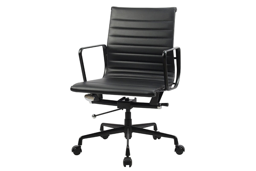 Eames Reproduction 2.0 Boardroom Office Chair - Medium Back-brown PU black frame  