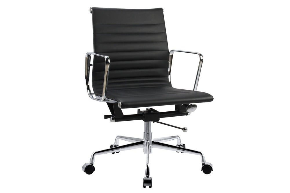 Eames Reproduction 2.0 Boardroom Office Chair - Medium Back-black PU alloy polished frame  
