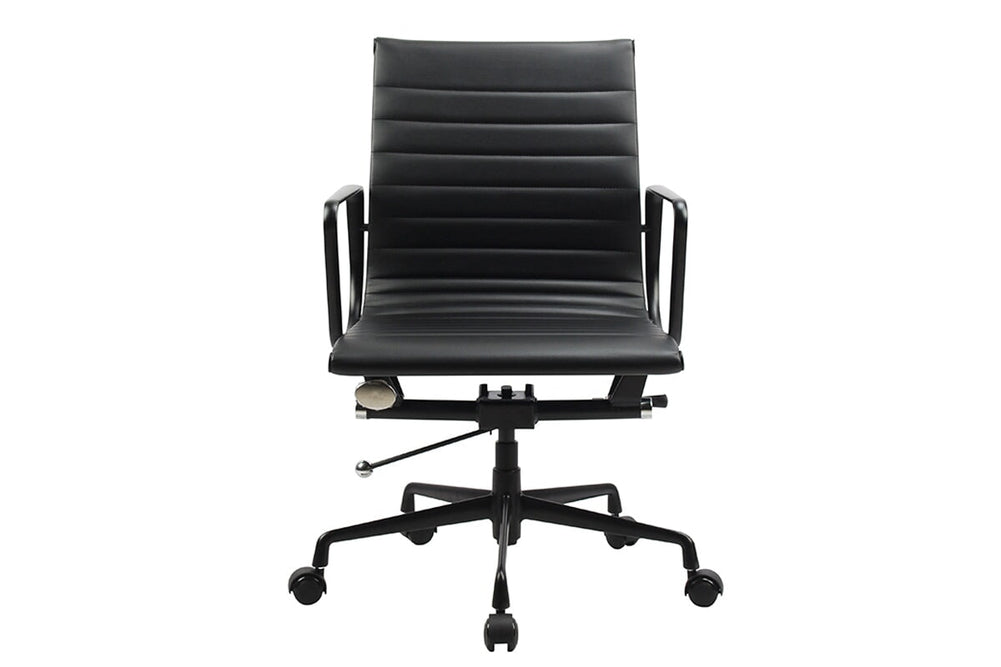 Eames Reproduction 2.0 Boardroom Office Chair - Medium Back-brown PU black frame  