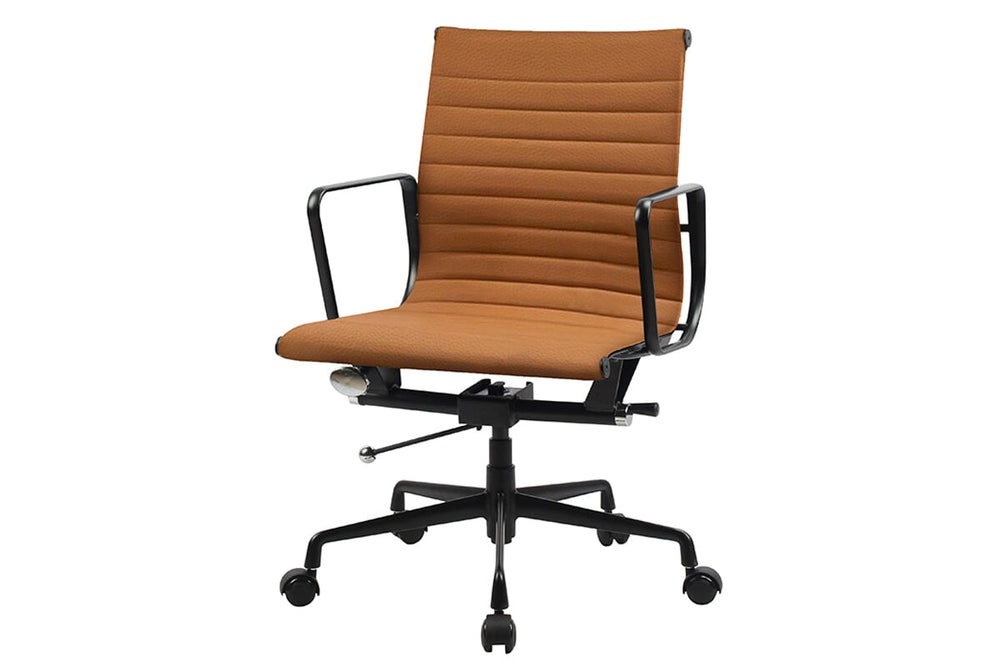Eames Reproduction 2.0 Boardroom Office Chair - Medium Back-brown PU black frame  