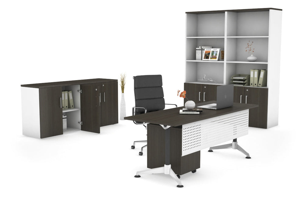 Executive Office Desk Blackjack [1600L x 700W]-dark oak white modesty 