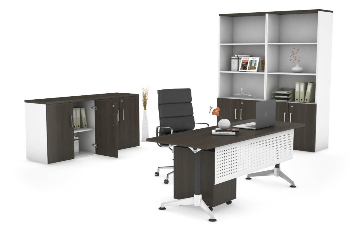 Executive Office Desk Blackjack [1600L x 700W] Ooh La La dark oak white modesty 