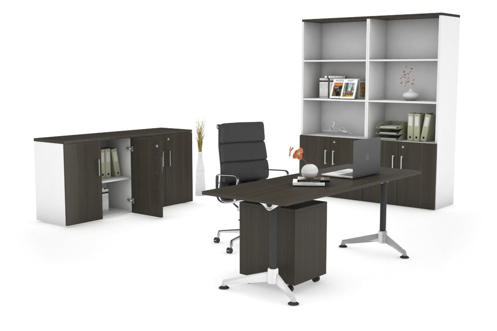 Executive Office Desk Blackjack [1600L x 700W]-dark oak none 