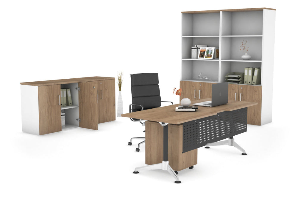 Executive Office Desk Blackjack [1600L x 800W with Cable Scallop]-salvage oak black modesty 