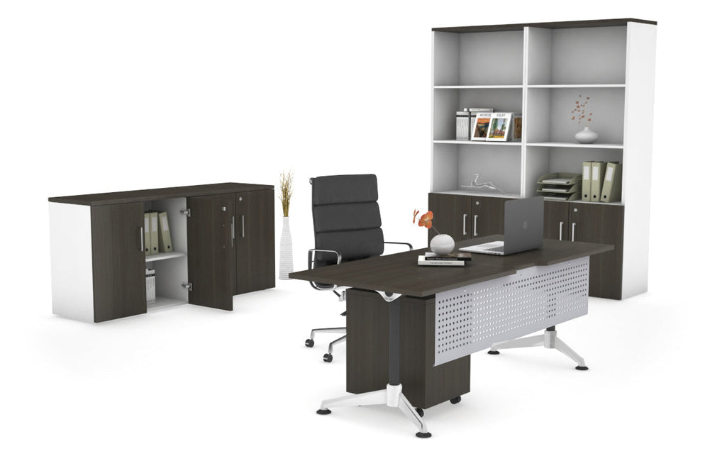 Executive Office Desk Blackjack [1600L x 800W with Cable Scallop]-dark oak silver modesty 