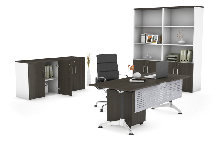 Executive Office Desk Blackjack [1600L x 800W] Ooh La La dark oak silver modesty 