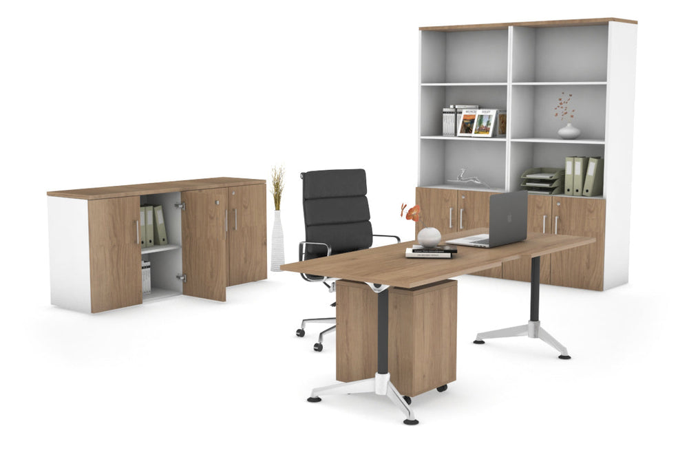 Executive Office Desk Blackjack [1600L x 800W with Cable Scallop]-salvage oak none 