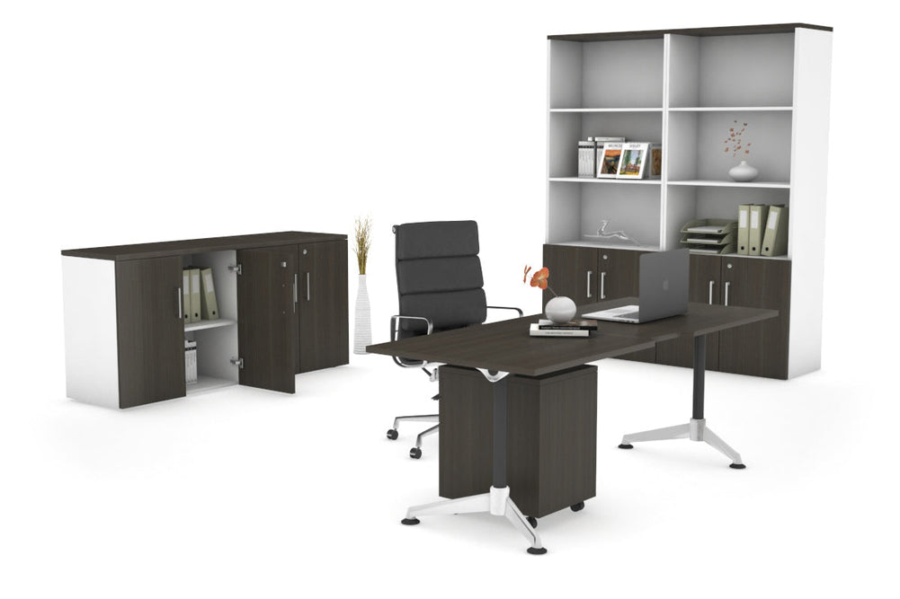 Executive Office Desk Blackjack [1600L x 800W with Cable Scallop]-dark oak none 