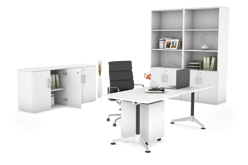 Executive Office Desk Blackjack [1600L x 800W with Cable Scallop]-white none 