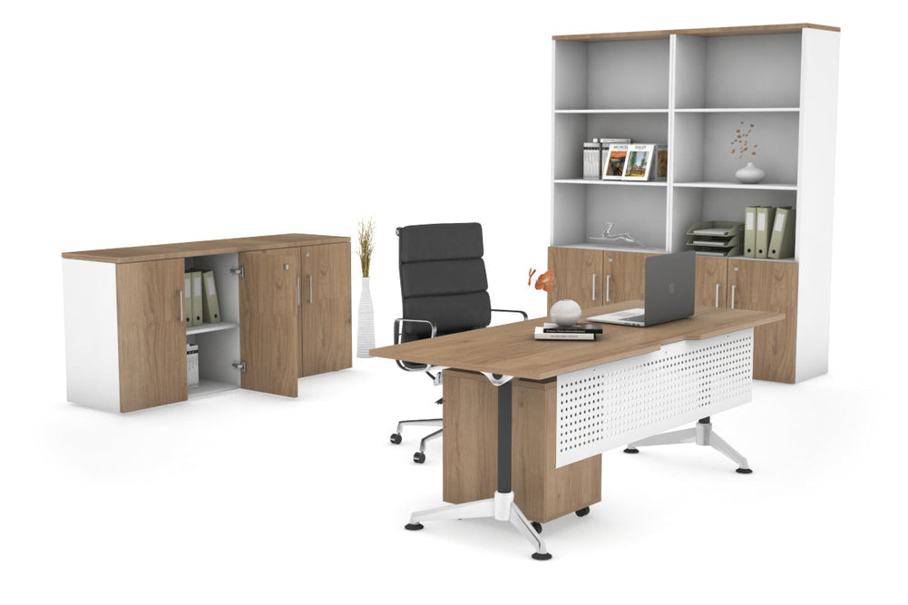 Executive Office Desk Blackjack [1600L x 800W with Cable Scallop]-salvage oak white modesty 