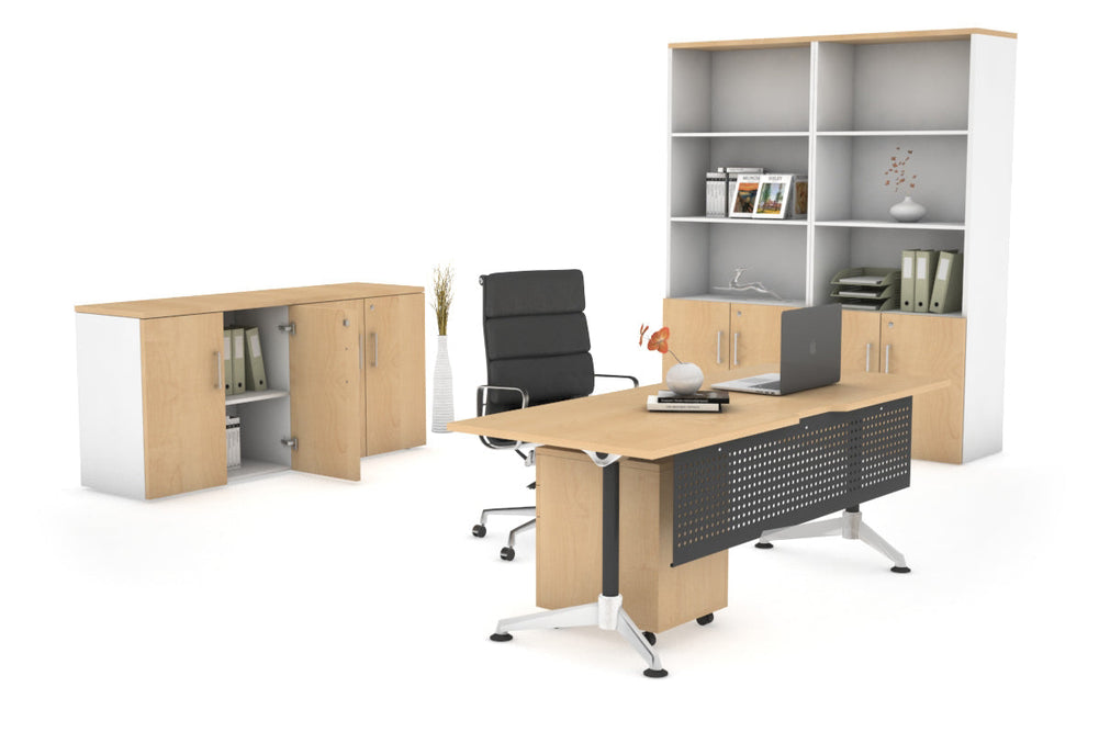 Executive Office Desk Blackjack [1600L x 800W with Cable Scallop]-maple black modesty 