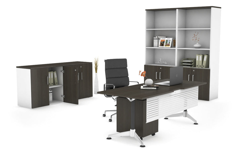 Executive Office Desk Blackjack [1600L x 800W with Cable Scallop]-dark oak white modesty 