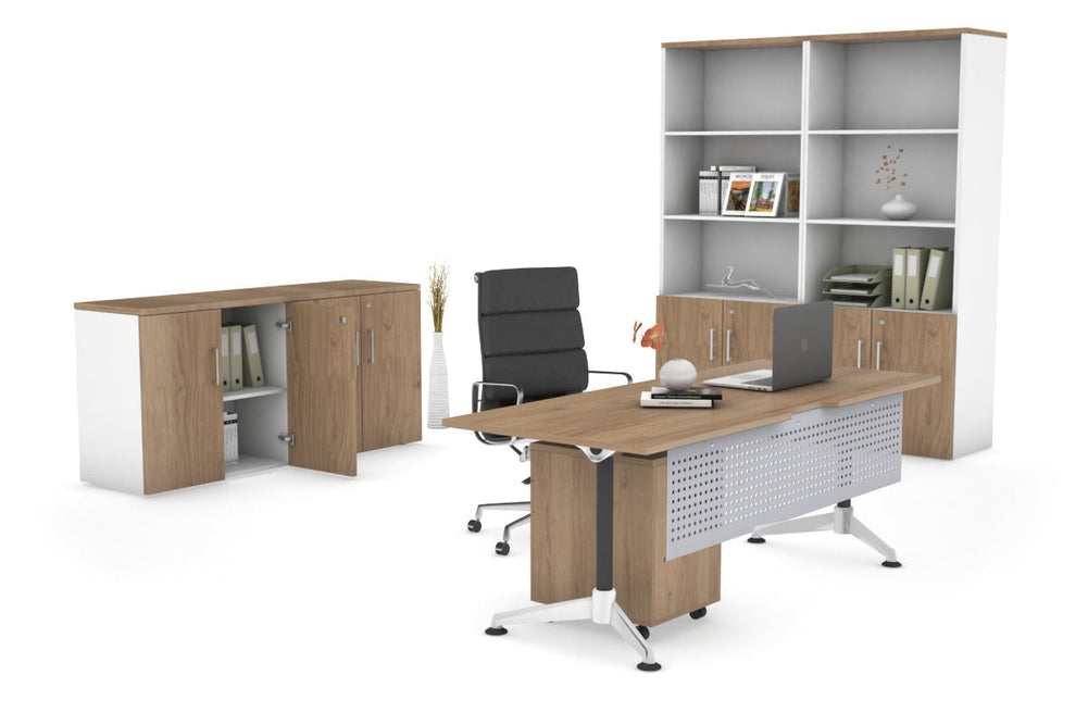 Executive Office Desk Blackjack [1600L x 800W with Cable Scallop]-salvage oak silver modesty 